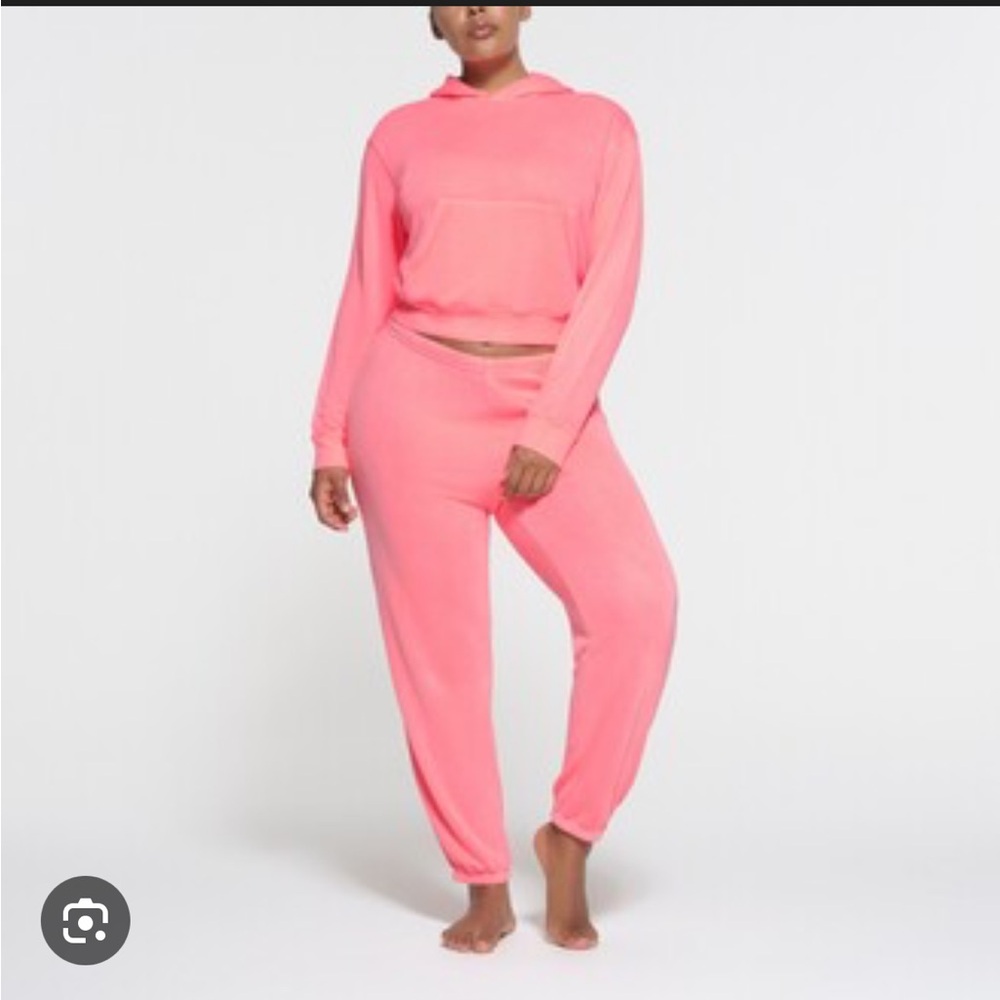 NEW • skims • Modal French Terry Hoodie Sweatshirt Coral Neon Pink Small